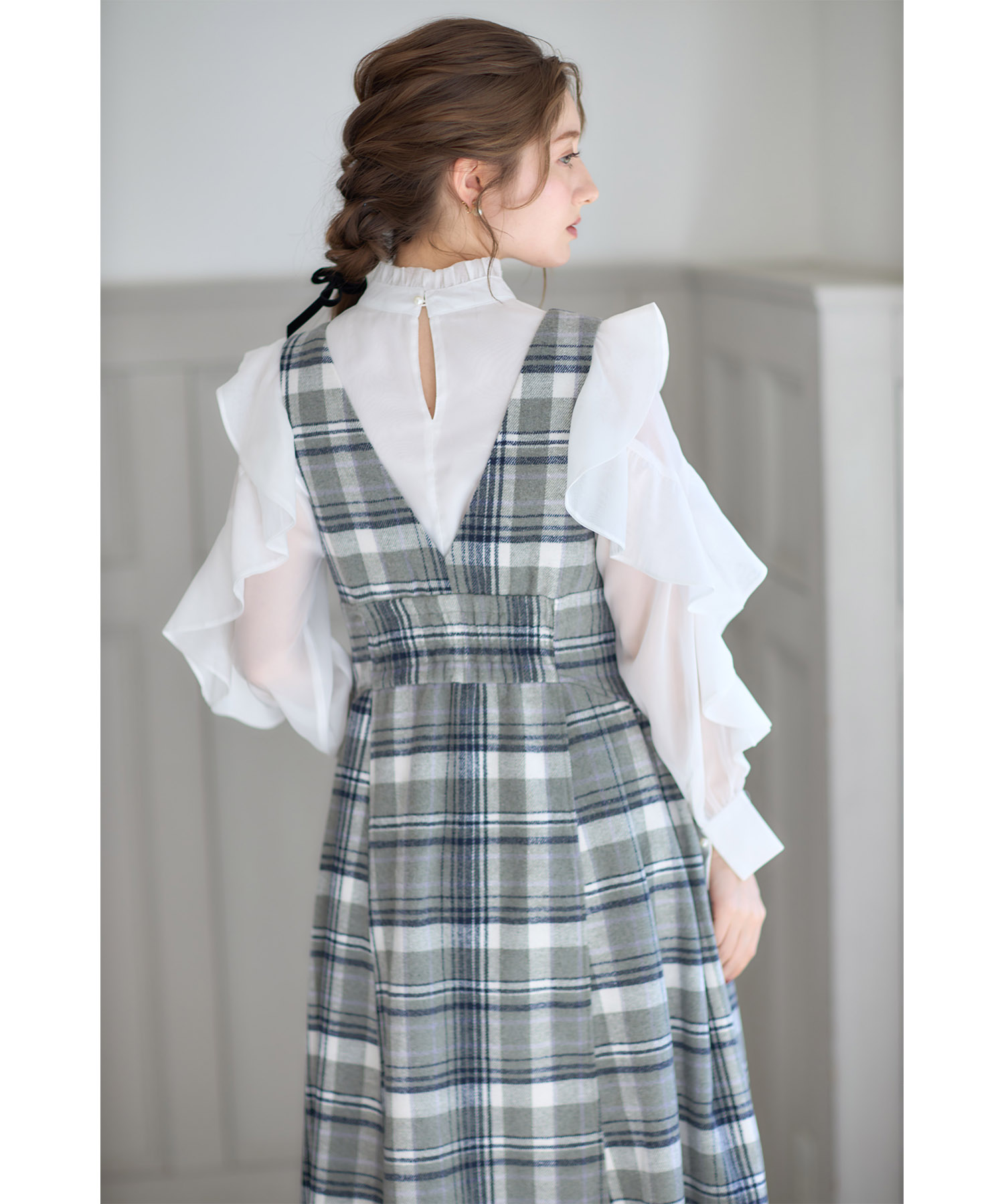 ビット付き起毛チェック柄ジャンパースカート