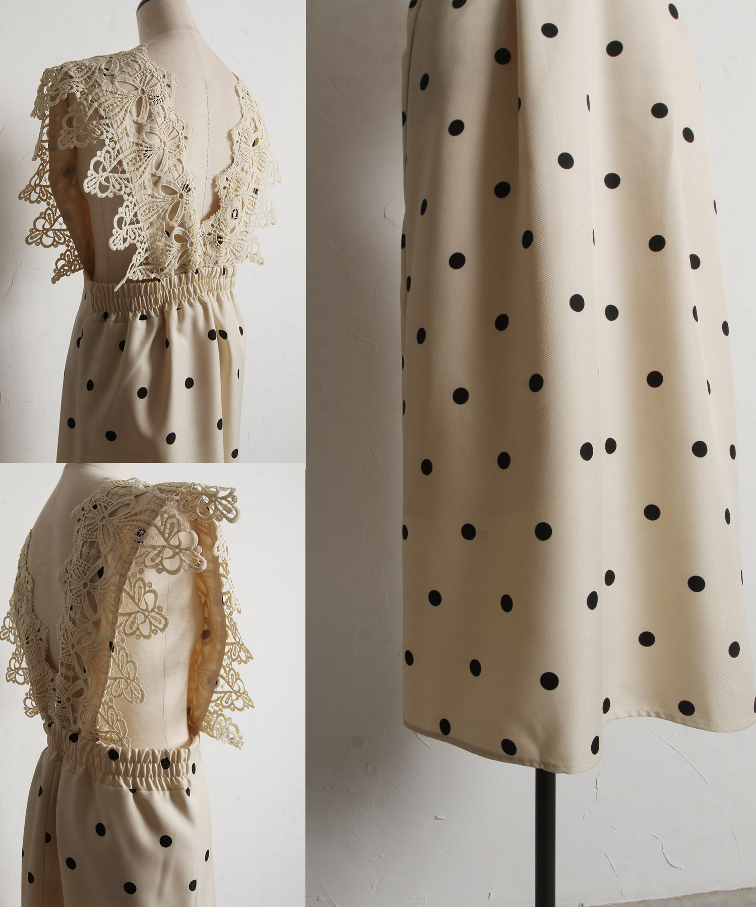 モチーフレース付きドットツイルジャンパースカート