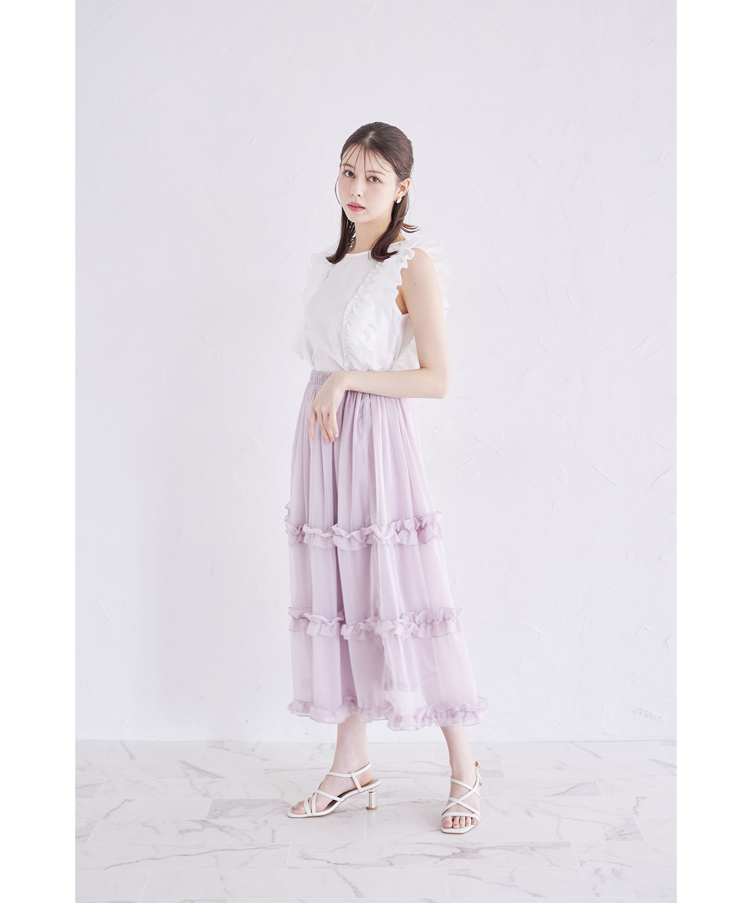 ティアードフリルラメシアーフレアスカート