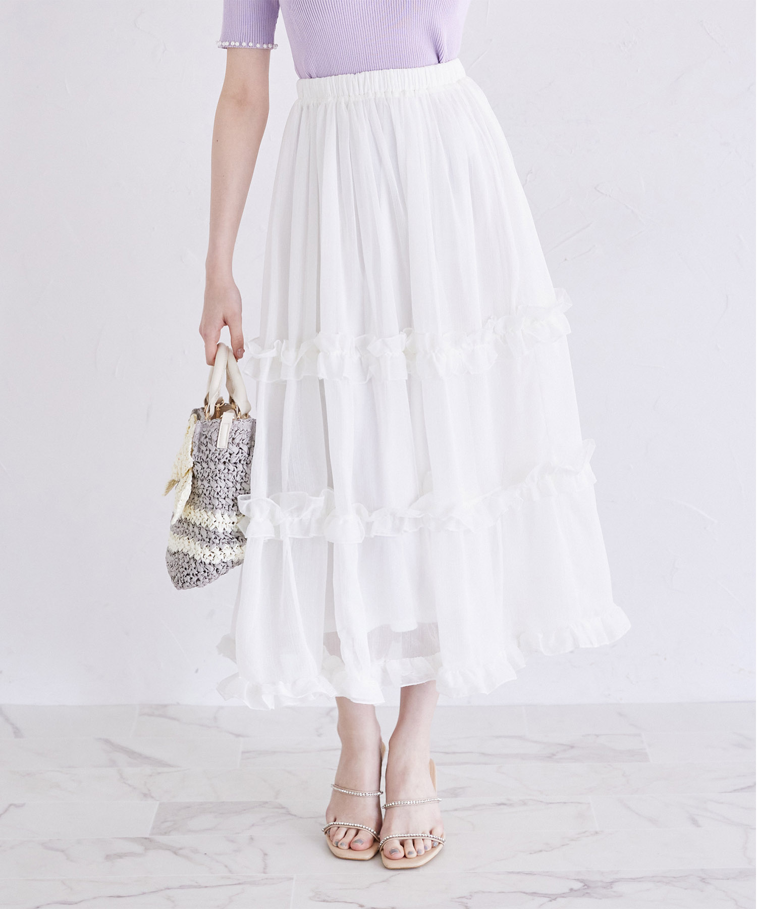 ティアードフリルラメシアーフレアスカート