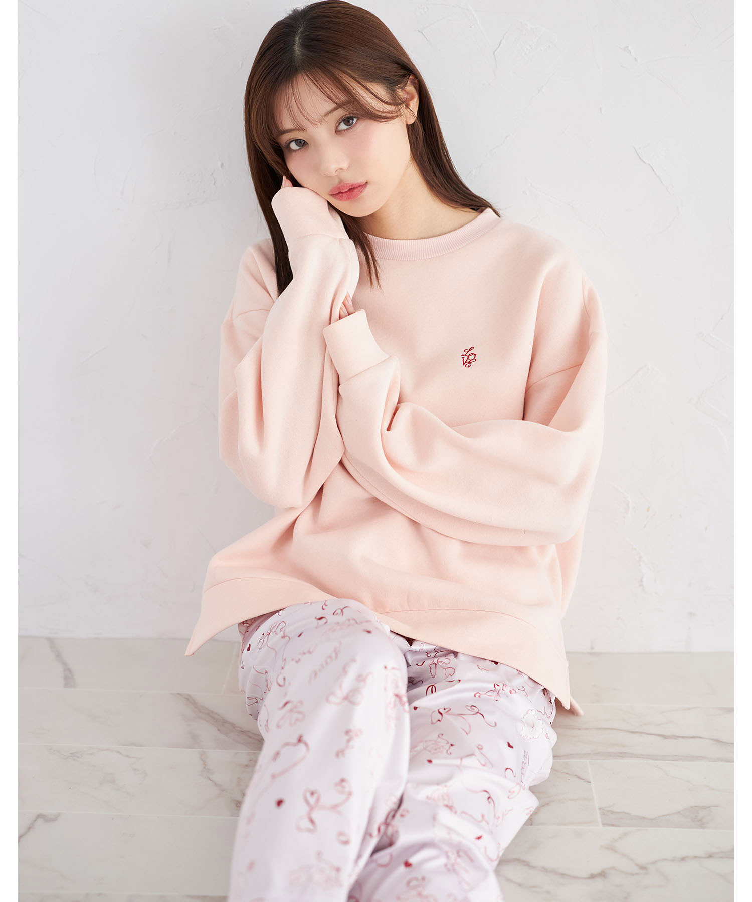 ロマンティックパターンパジャマ上下セット×巾着×シュシュ 3点セット