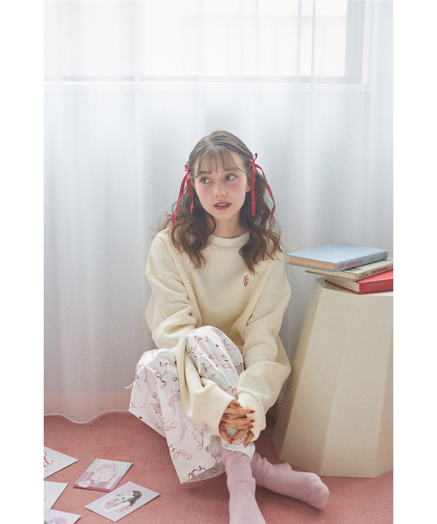 ロマンティックパターンパジャマ上下セット×巾着×シュシュ 3点セット