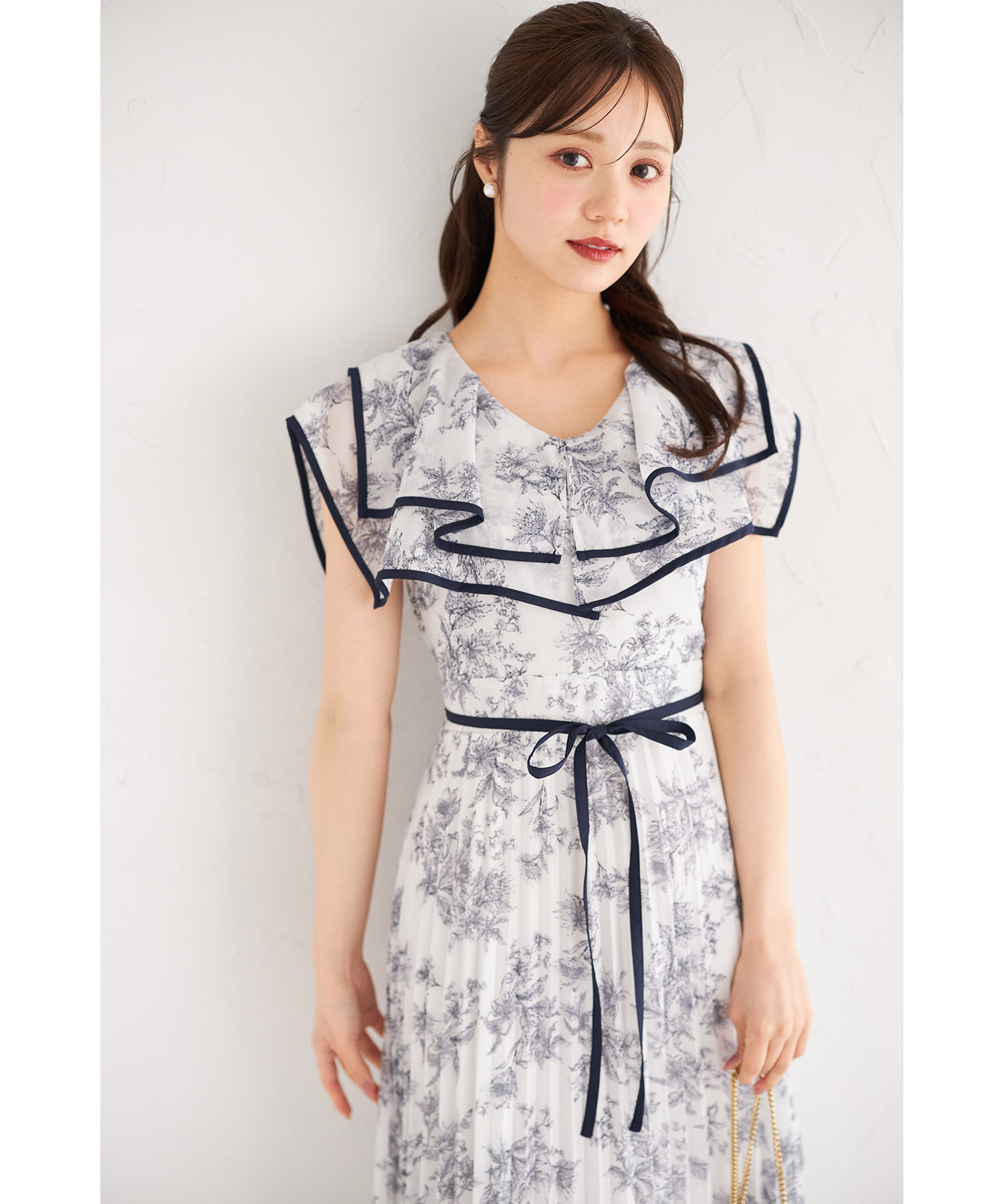 ウエストリボン付きフラワー&ドットアソートプリントビックカラー