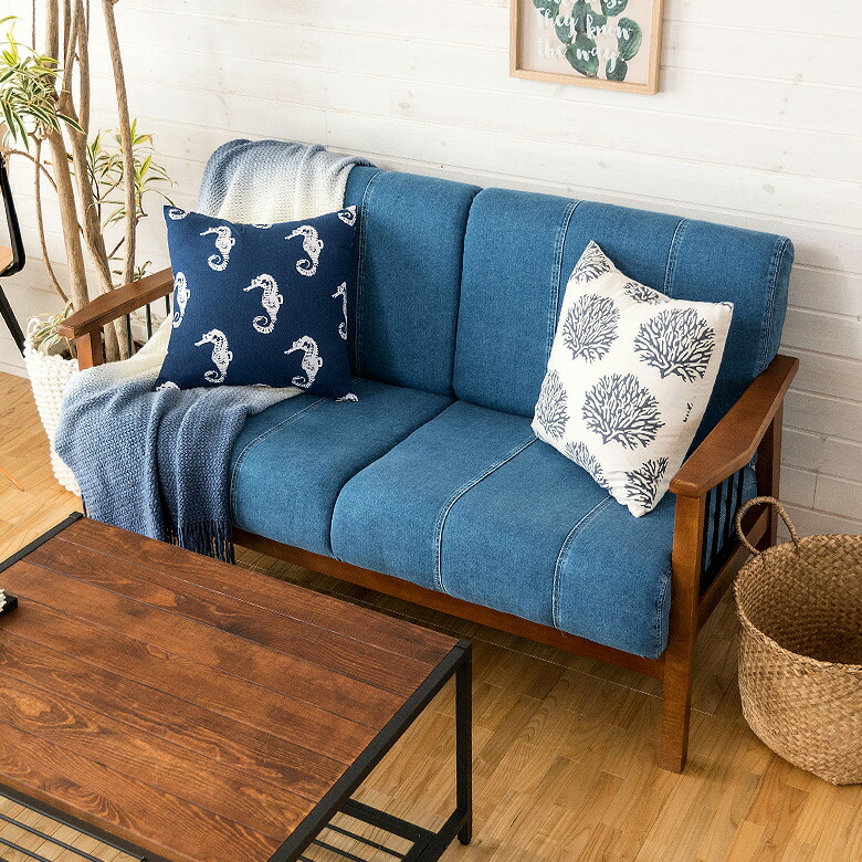 楽天市場】2人掛けソファ デニム生地 木製 アイアン 肘掛け 幅138cm