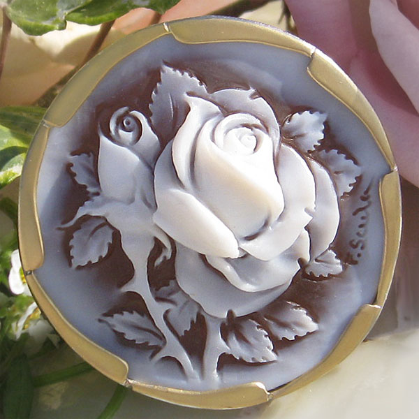 イタリアの作家の薔薇/お花のシェルカメオ カメオ専門店 千年