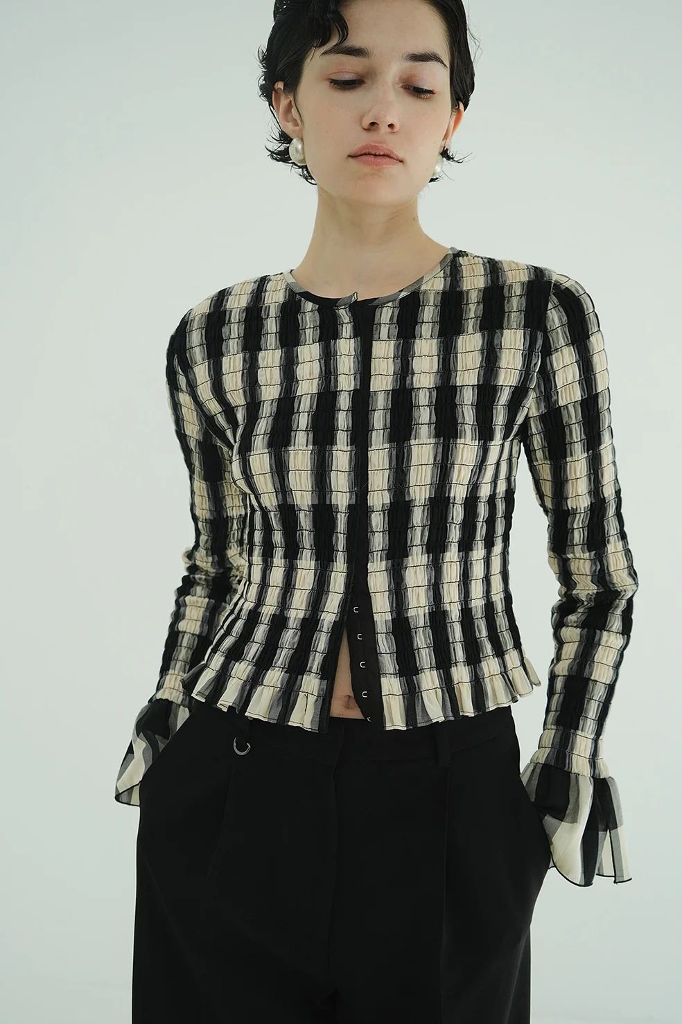 CLANE - シャーリング デザイン ブラウス - SHIRRING DESIGN BLOUSE