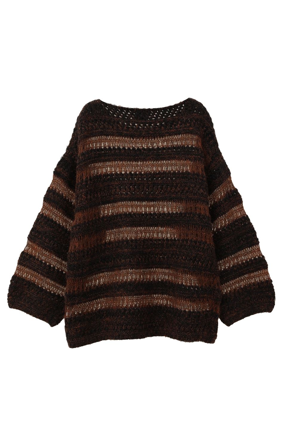 CLANE - ボーダーニットトップス- SHEER BORDER MOHAIR KNIT - BROWN