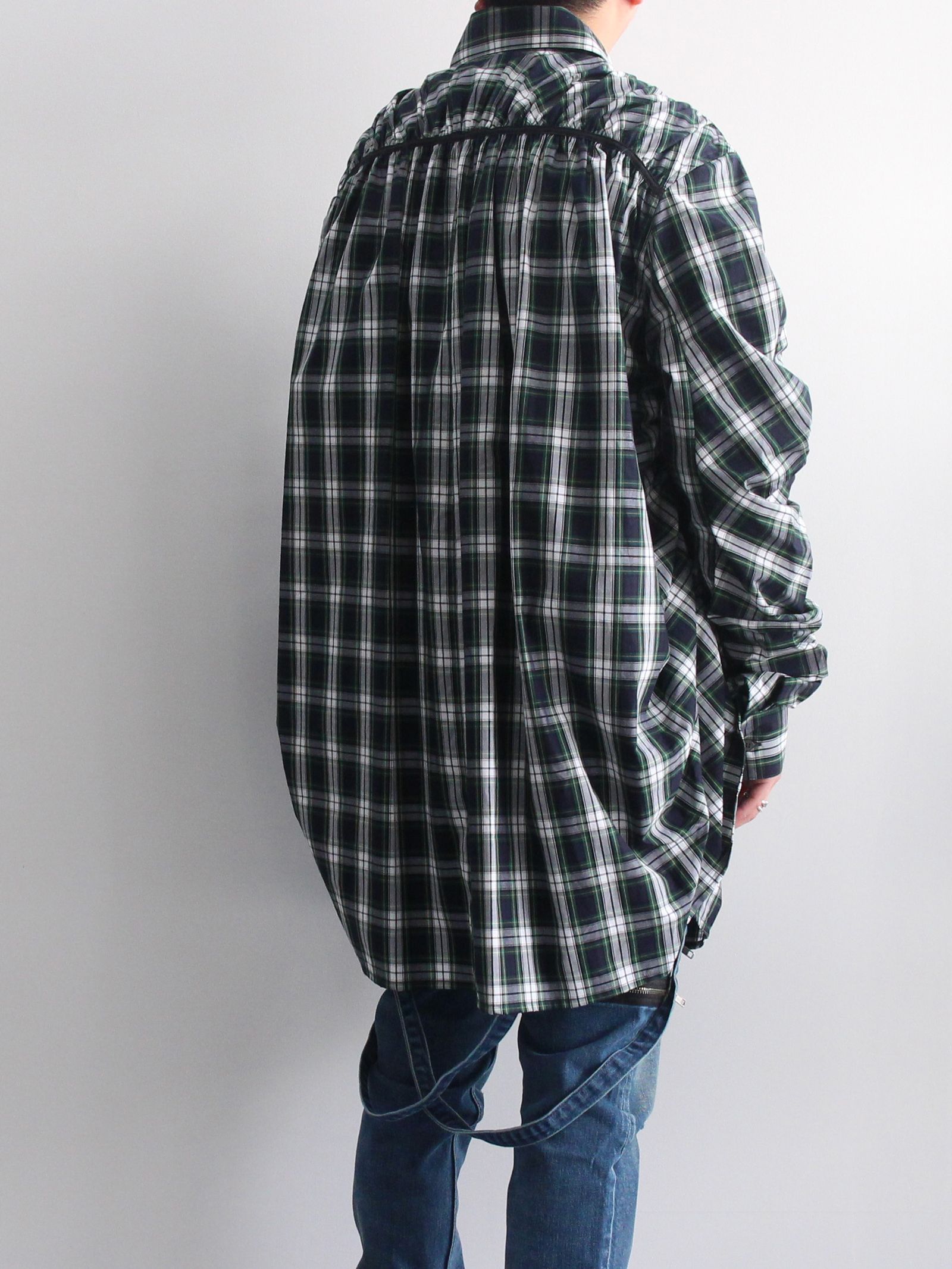 KIDILL - ギャザード シャツ - GATHERED SHIRT NAVY BLUE CHECK