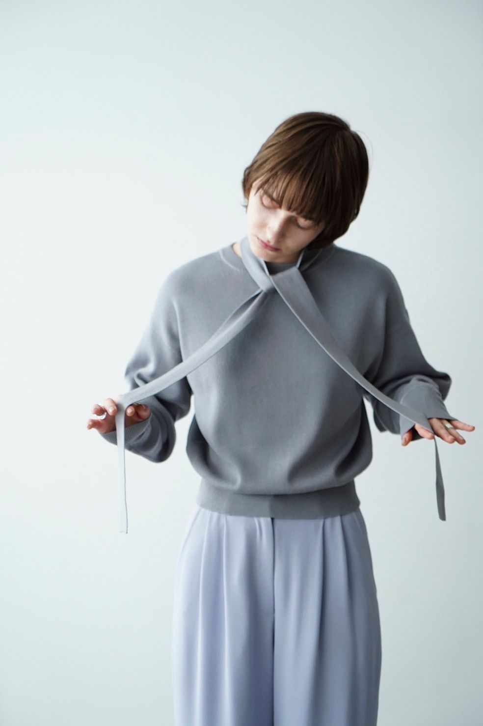 即*k様 新品CLANE ARRANGE RIBBON KNIT TOPS BL CLANE（クラネ）の
