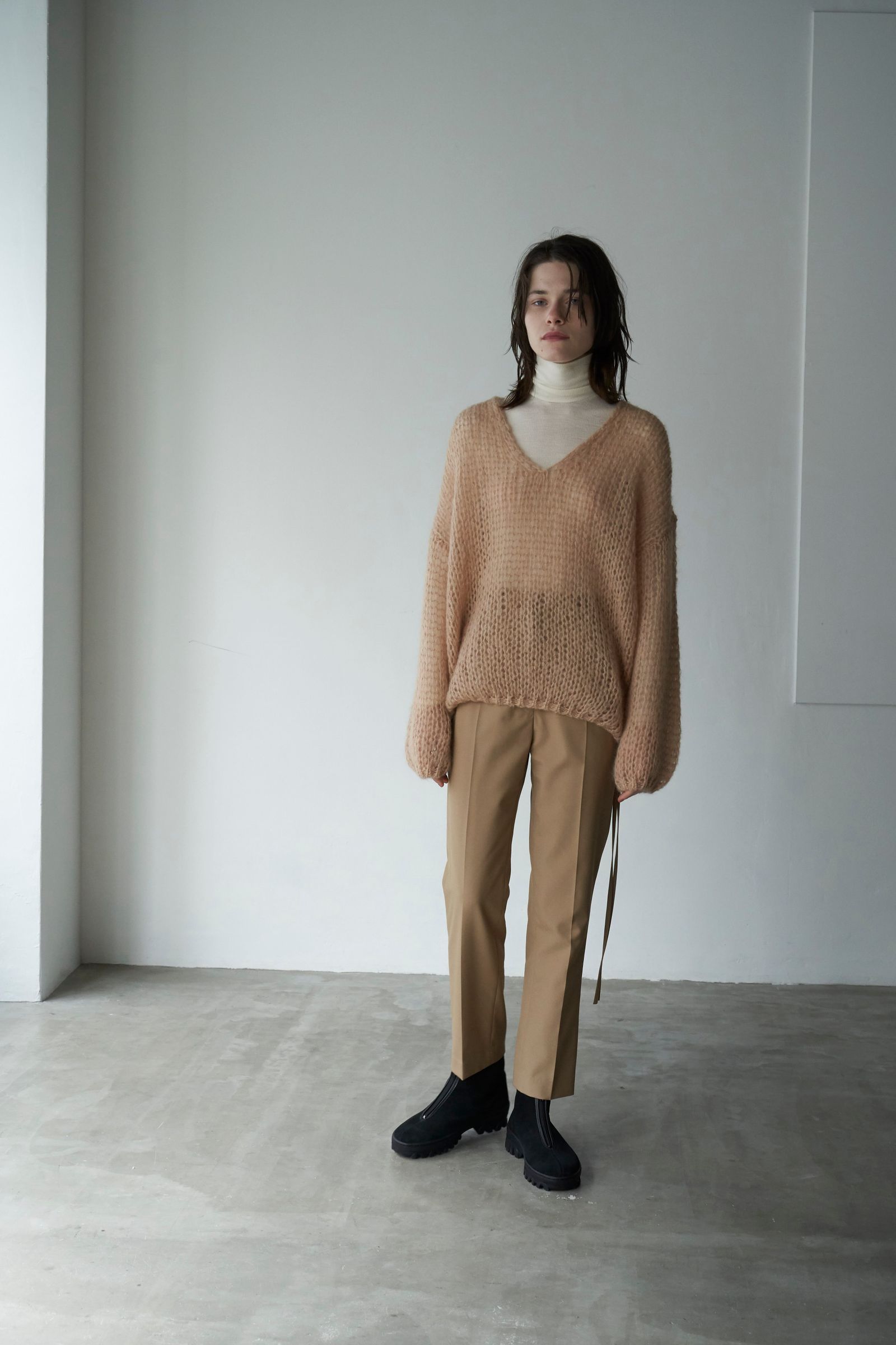 CLANE - V NECK LOOSE MOHAIR KNIT TOPS - PINK | ADDICT WEB SHOP