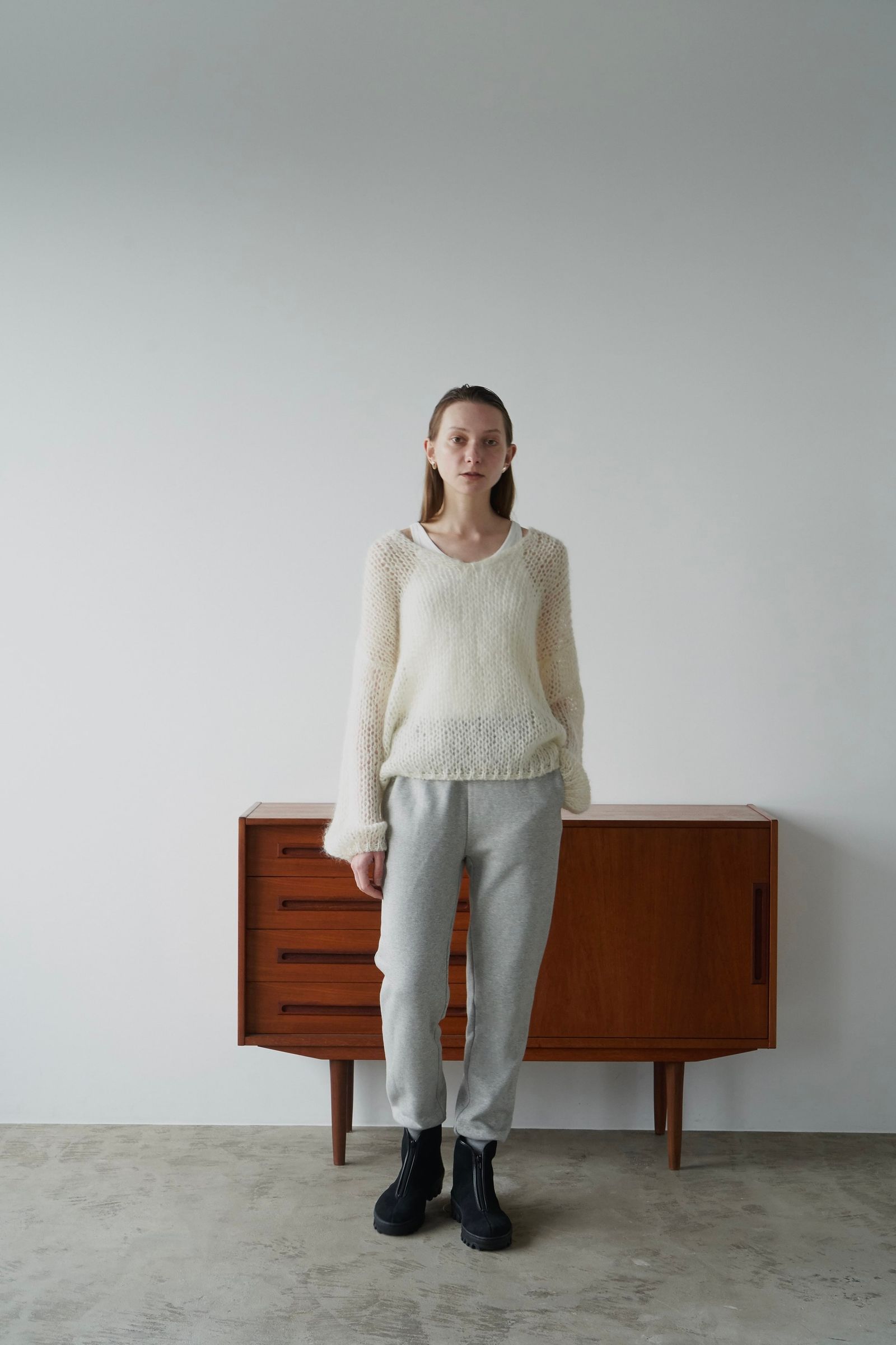 CLANE - V NECK LOOSE MOHAIR KNIT TOPS - PINK | ADDICT WEB SHOP