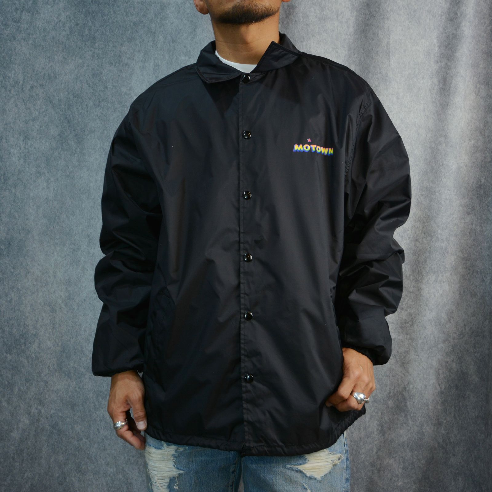 MINEDENIM - MOTOWN Logo Print Coach JKT （BLK） / ナイロン コーチ