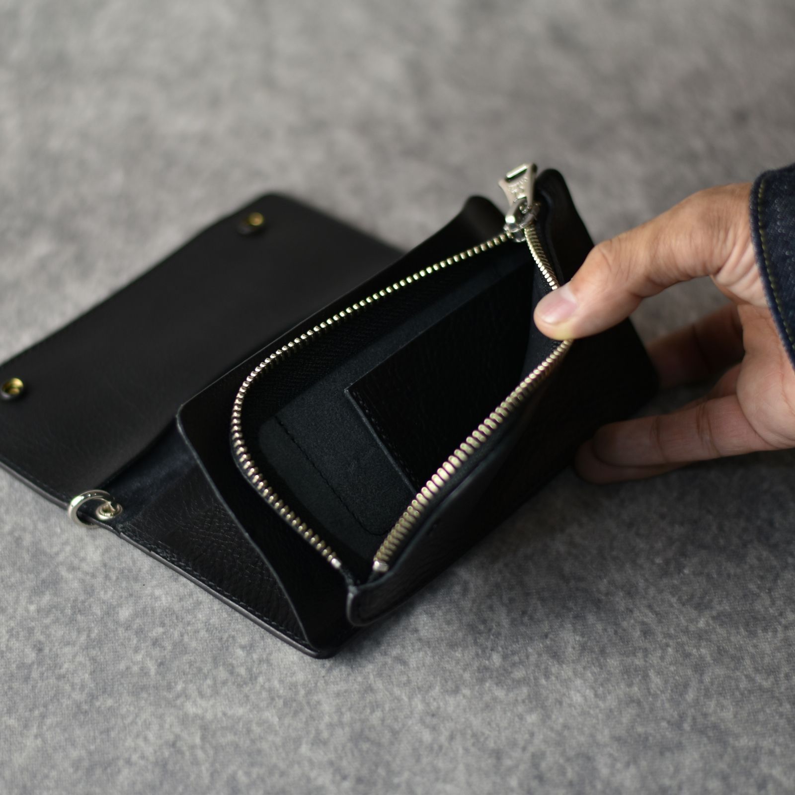 CALEE - STUDS LEATHER LONG WALLET (BLACK)｜スタッズ レザー ロング