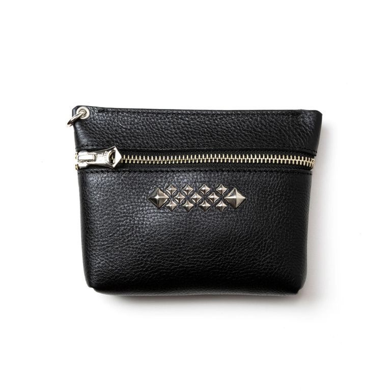 CALEE - STUDS LEATHER ZIP POUCH (BLACK) / スタッズ レザー ジップ