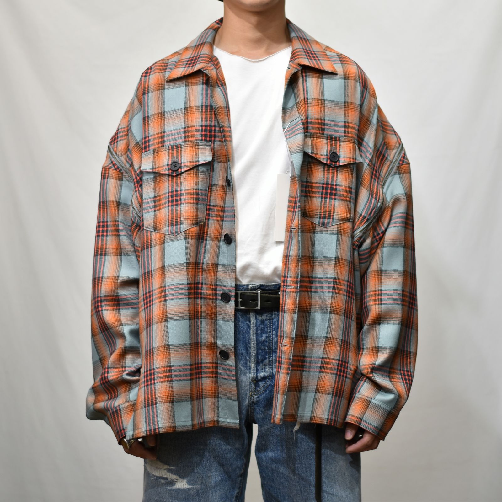 FACETASM - CHECK ZIPPER SHIRT （ORANGE×BLUE） / チェック柄