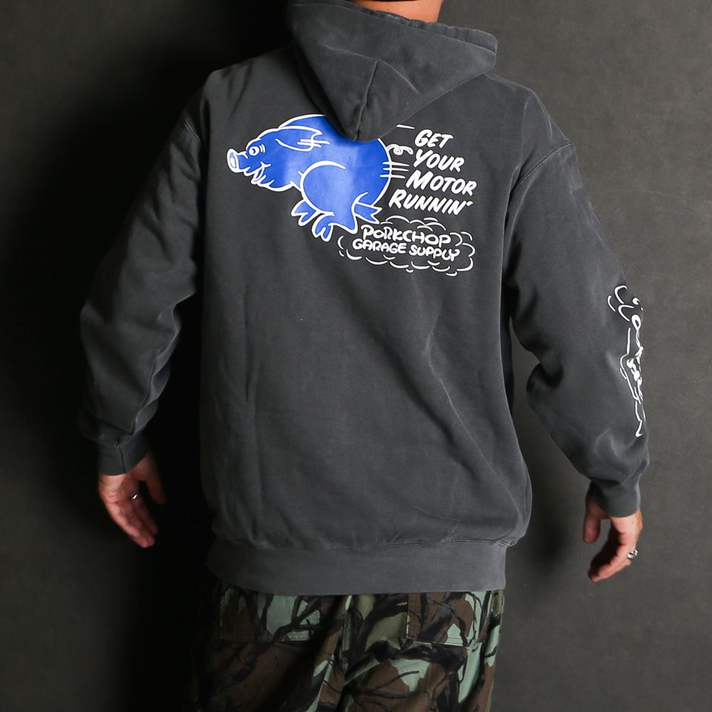 PORKCHOP - RUNNING LOGO HOODIE - ASH BLACK / プルオーバーパーカー