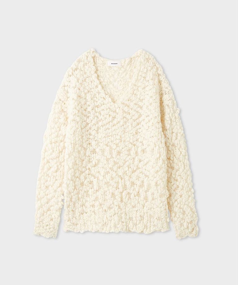 MIESROHE - オーバーサイズVネックチャンキーニット(ホワイト)羊毛