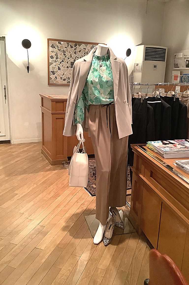 TOMORROWLAND - ピオニープリント ギャザーネックブラウス (グリーン