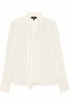 Theory - Modern Georgette Open Nk Tie Blouse (ブラック) シルク / V