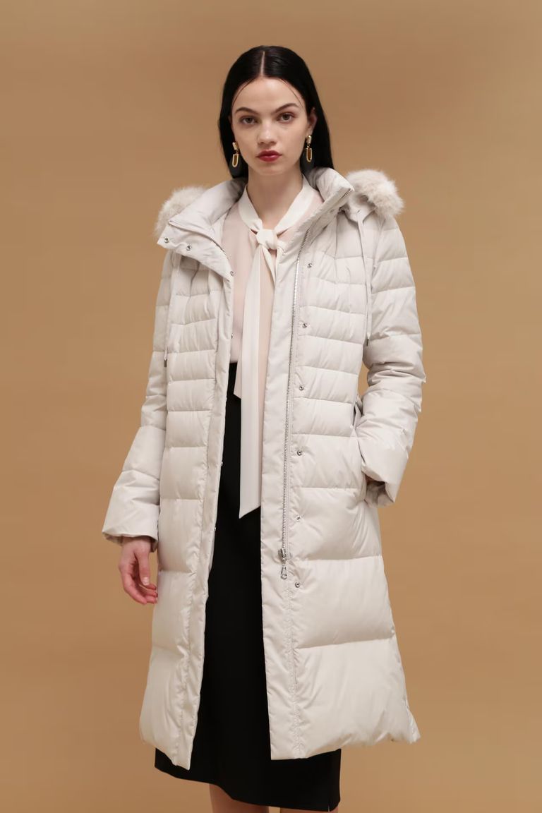 PINKY&DIANNE - タフタロングダウンコート (ホワイト) / フェザー