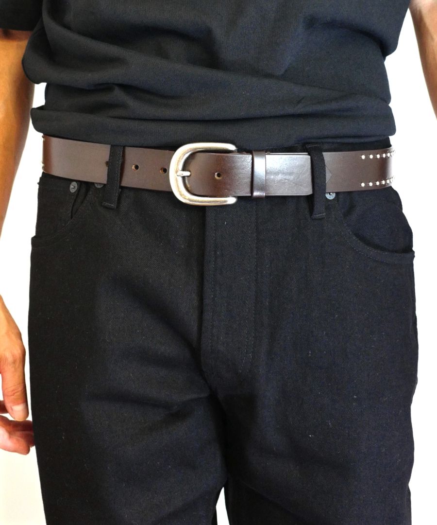 MINEDENIM - Double Studs Leather Belt (DBR) / ダブル スタッズ