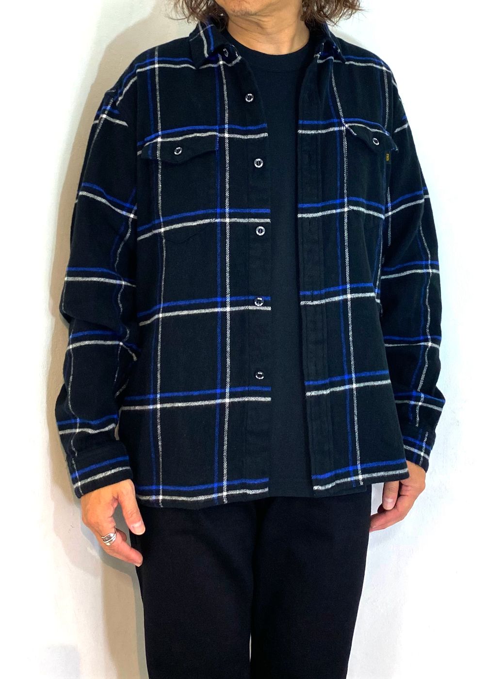 RATS - COTTON FLANNEL CHECK SHIRT (BLUE CHECK) / チェック コットン