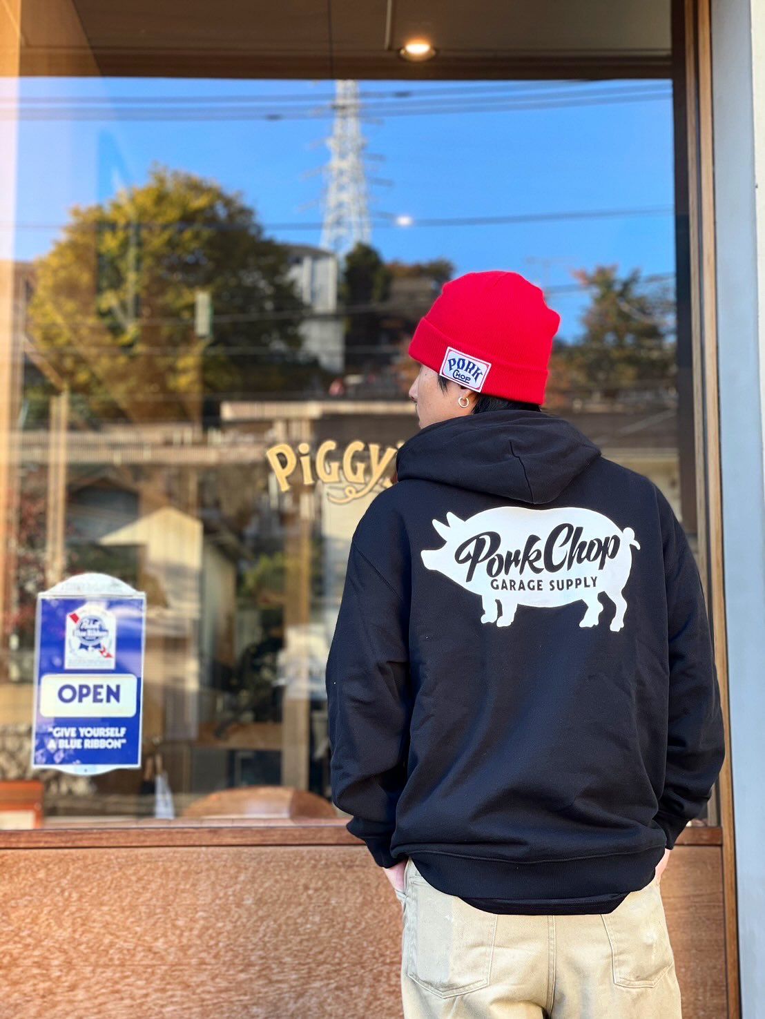 PORKCHOP GARAGE SUPPLY - SCRIPT PORK HOODIE (BLACK) / ロゴ