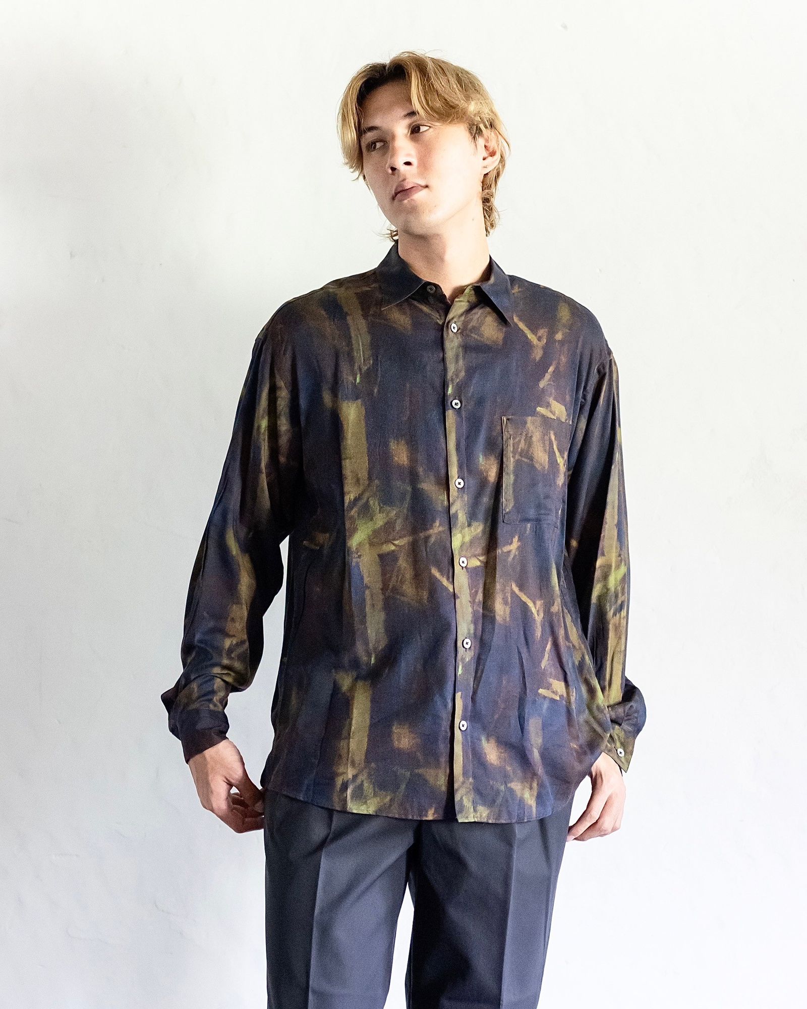 YOKE - ヨーク24FW PATTERNED REGULAR COLLAR SHIRT(YK24FW0797SH)NAVY