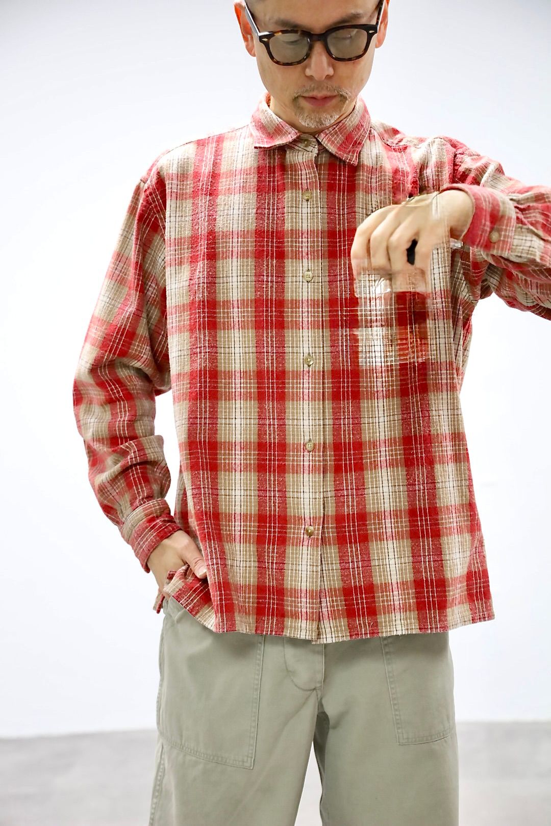 A.PRESSE 2026 STYLE1 Vintage Cotton Silk Nep Twill Check Shirts