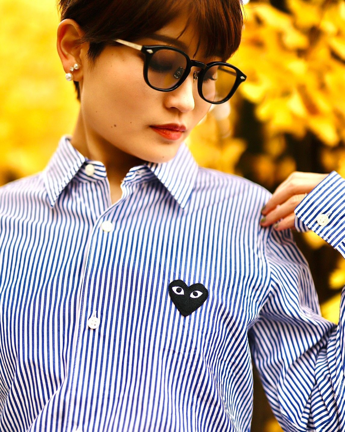 PLAY COMME des GARCONS レディース ストライプシャツstyle.2023.12.5