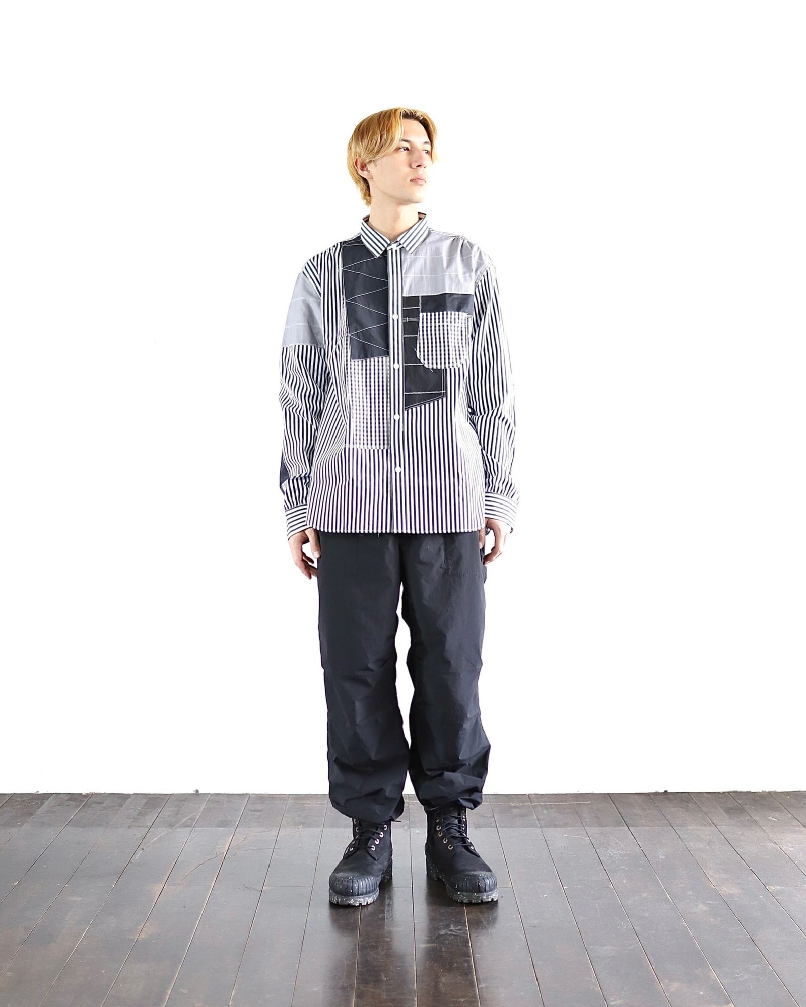 UNYA WATANABE 新作24SS パッチワークストライプシャツ スタイル