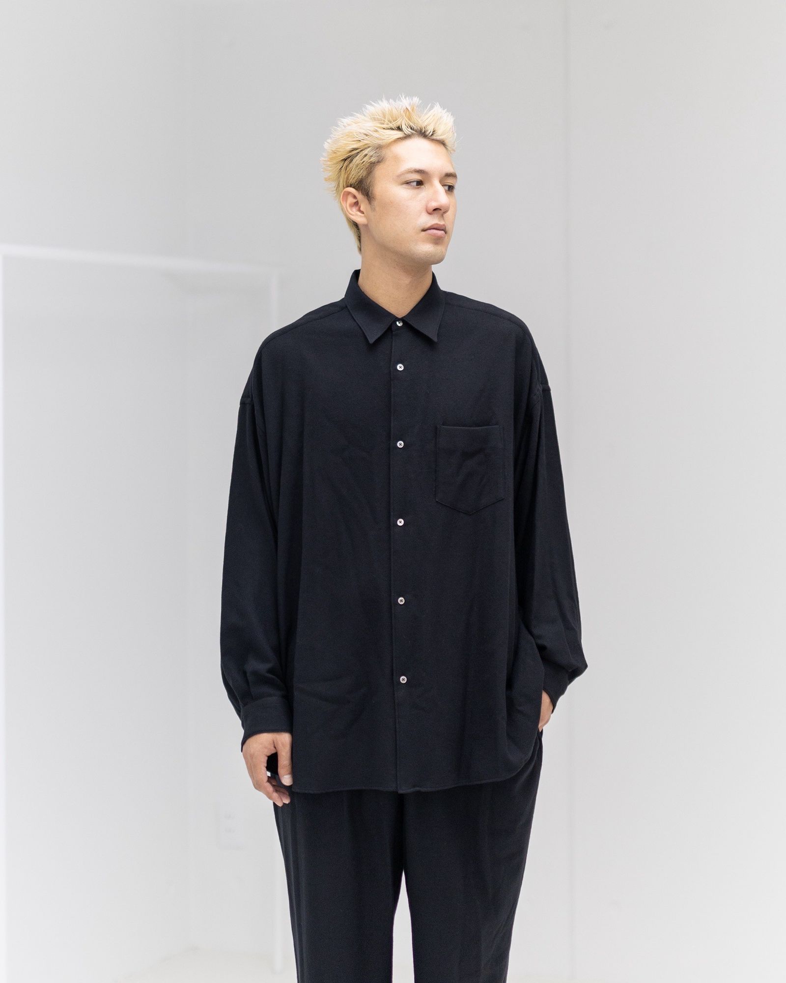 Graphpaper Extra Fine Wool Viyella Oversized Regular Collar Shirt