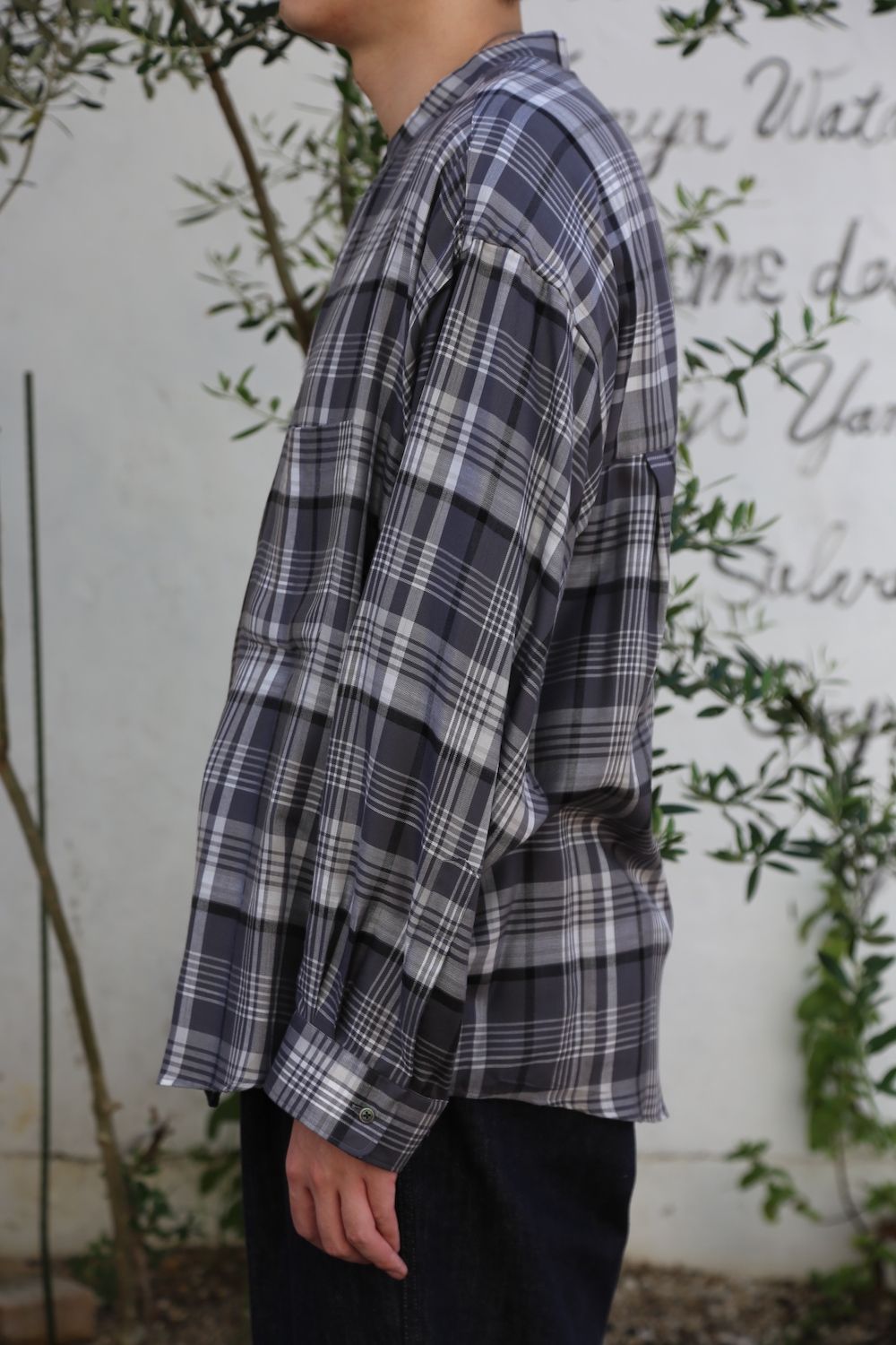Graphpaper Tencel Check Band Collar Big Sleeve Shirt