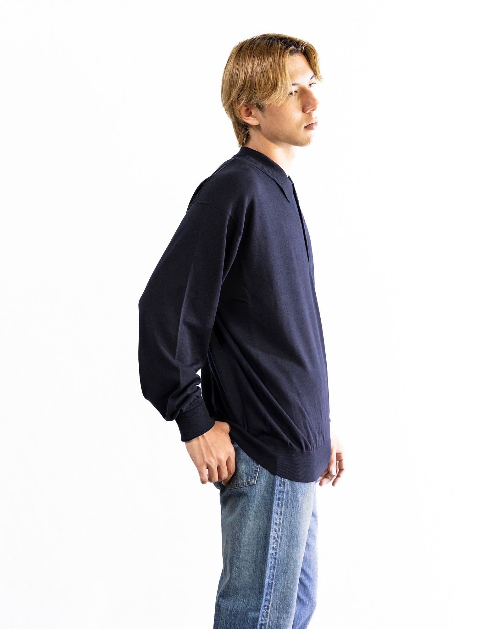 A.PRESSE Wool Knit L/S Polo Shirt(NAVY) 8月10日(土)新作発売