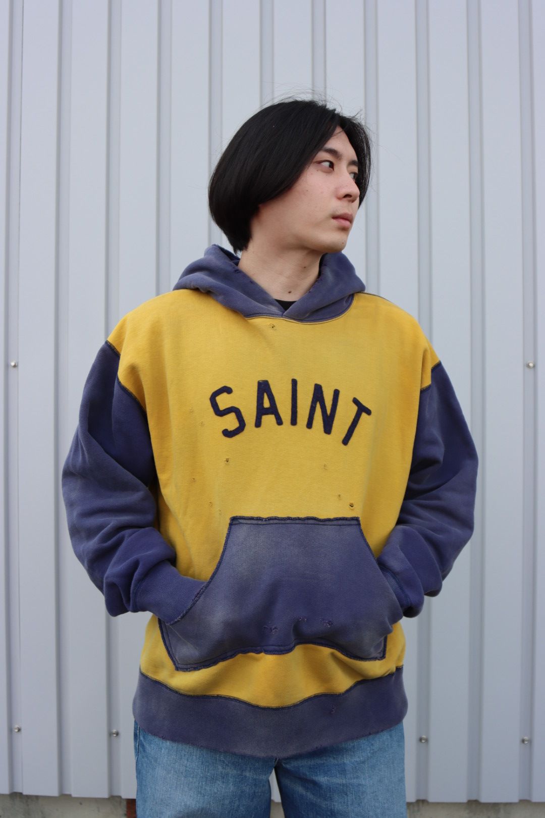 SAINT M×××××× フェルトフーディーYELLOW×NAVY style | 2073 | MARK