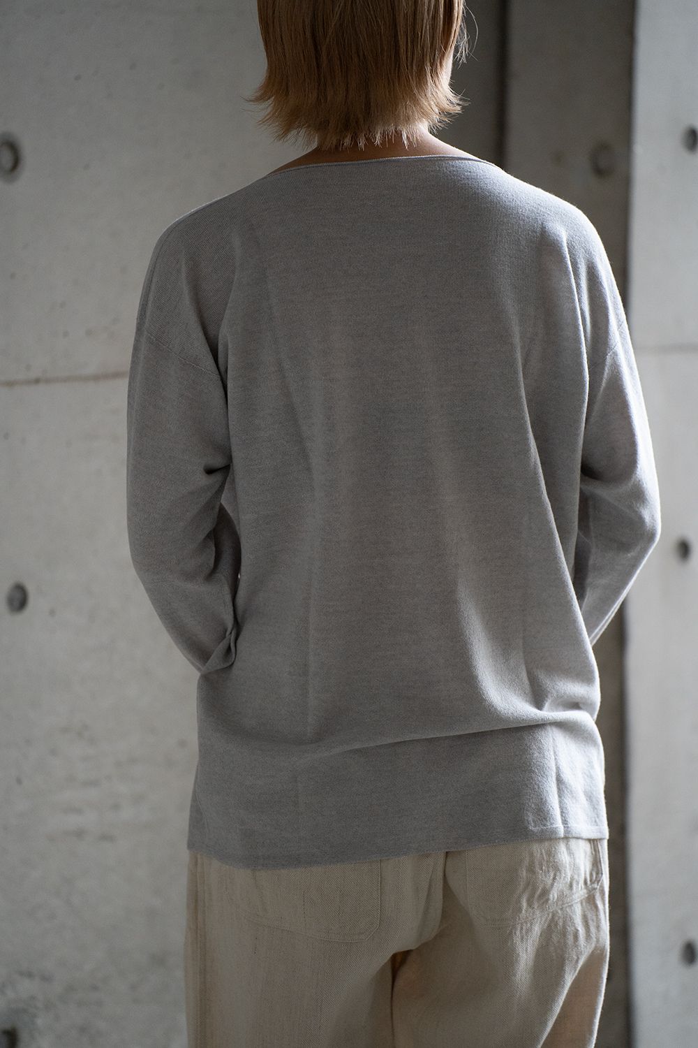 MITTAN - 【ラスト1点】強撚ウールニット長袖(灰) | Salty