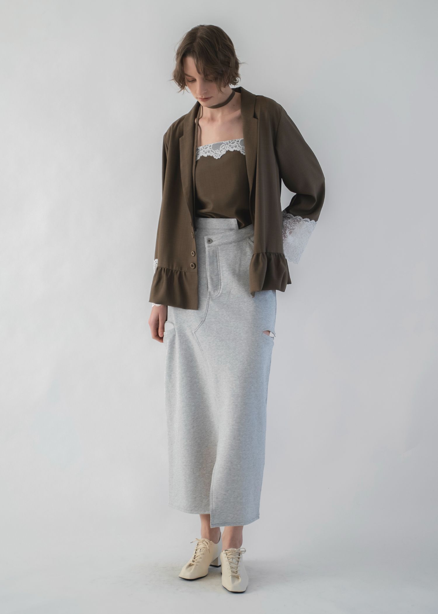 WILLFULLY - back bi color patchwork remake sweat SK (Heather gray