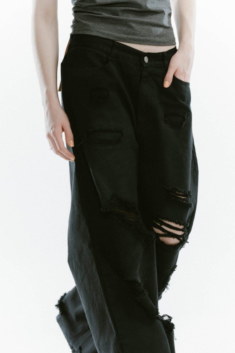 Knuth Marf - damage denim pants / ダメージ デニムパンツ (ブラック