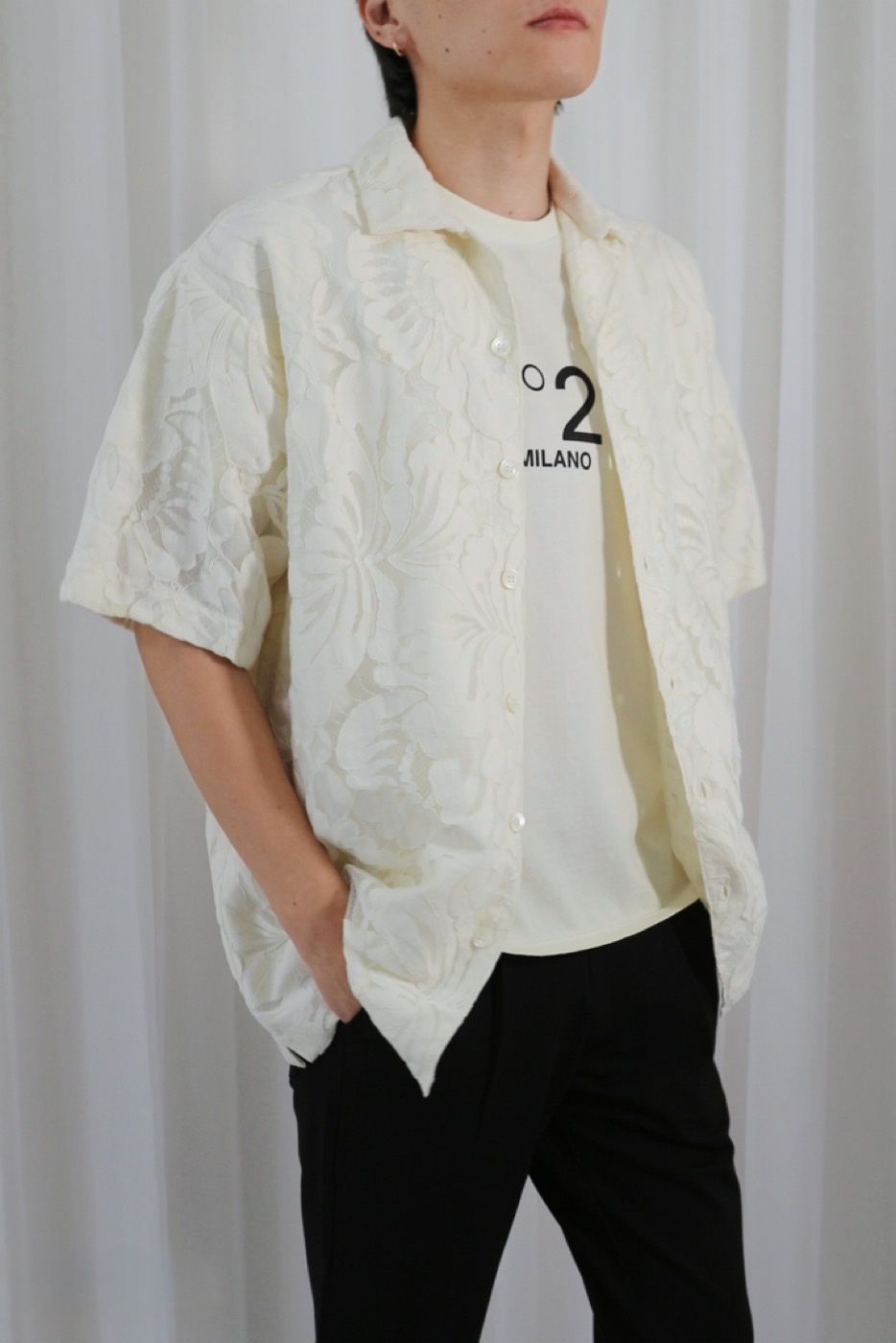 N°21 - FLOWER LACE OPEN COLLAR SHIRT / フラワーレースオープン