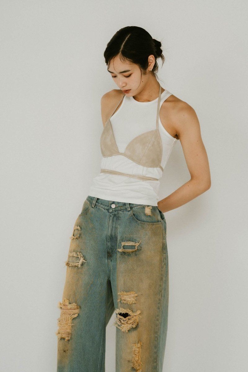 Knuth Marf - wrap leather bustier / ラップレザービスチェ (サンド