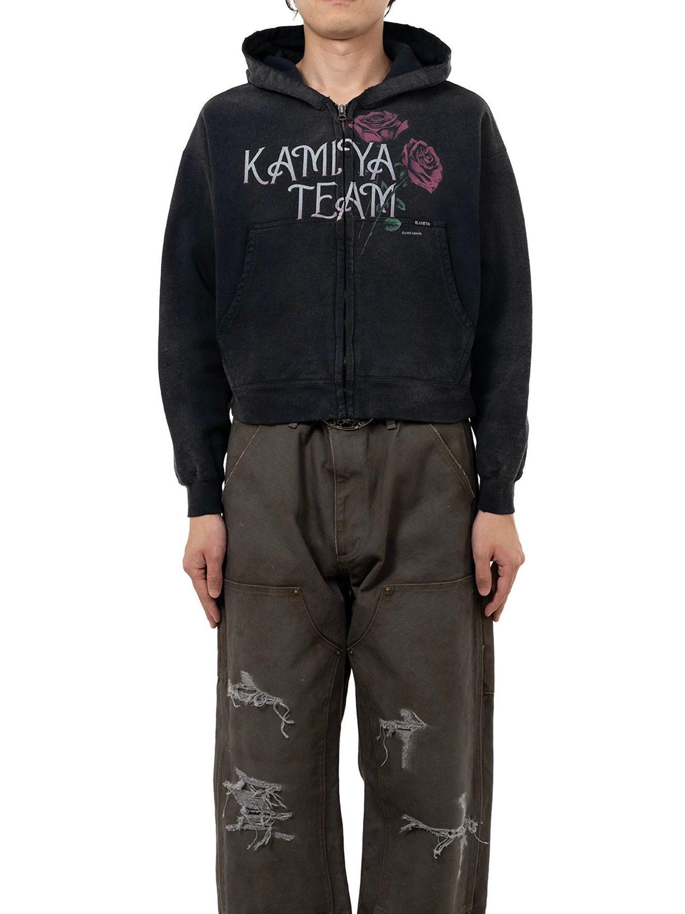 KAMIYA - 【25AW】ローズ ディストレスド ジップ ショート パーカー