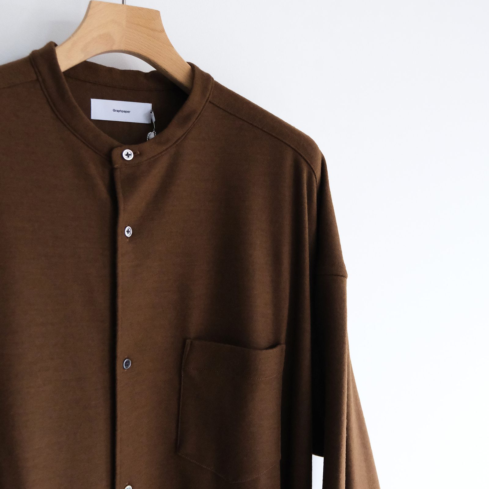 Graphpaper - Wool Smooth Flannel Oversized Band Collar Shirt