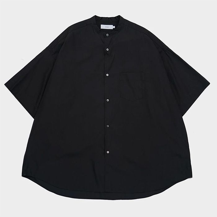 Graphpaper - Broad S/S Oversized Band Collar Shirt / NAVY | Stripe