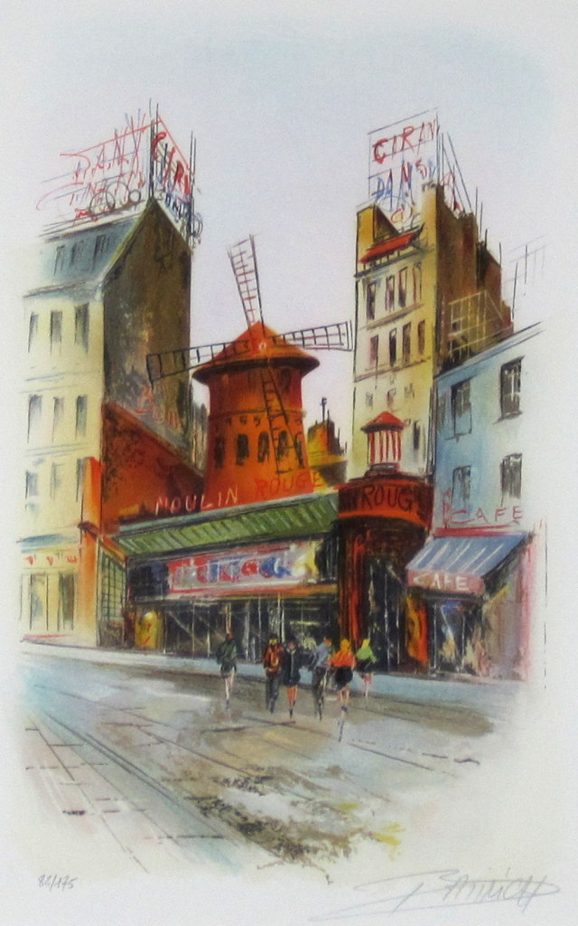 パリ風景画・バティニック「ムーランルージュ」リトグラフ