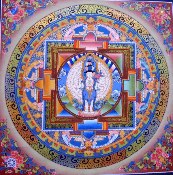 十一面千手観音 曼荼羅（曼陀羅） M1【額付】 天珠/曼荼羅/仏画