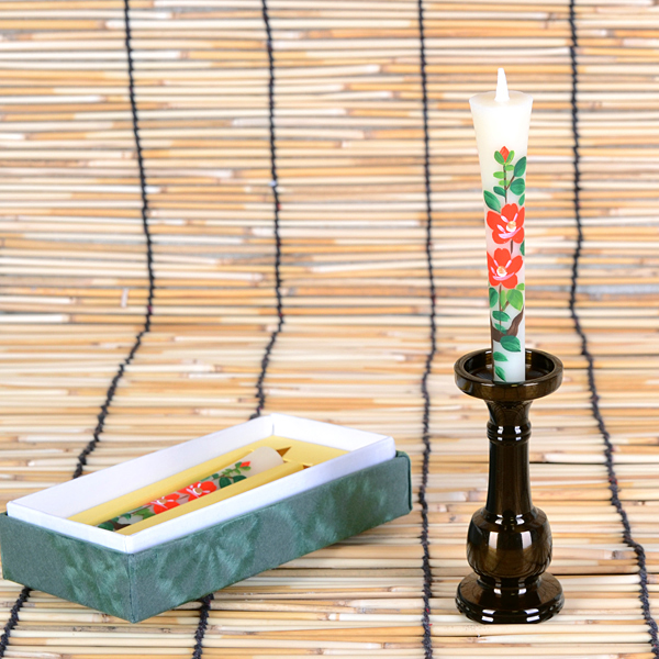 和ろうそく 手描き絵ろうそく12月 椿 3号 2本セット