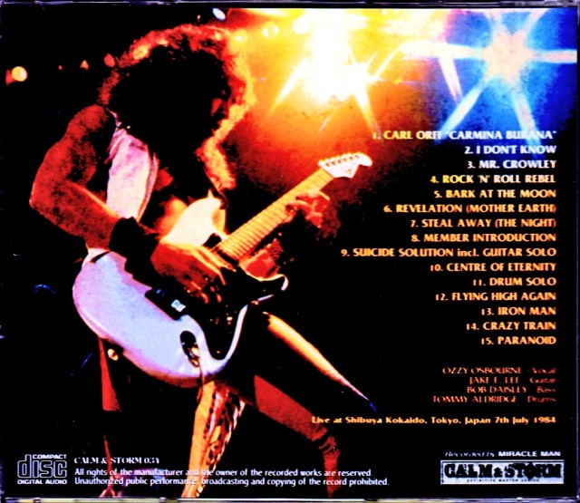 ゴ*ン様 Ozzy Osbourneオジーオズボーン 1984年U.S.ツアーテ Ozzy