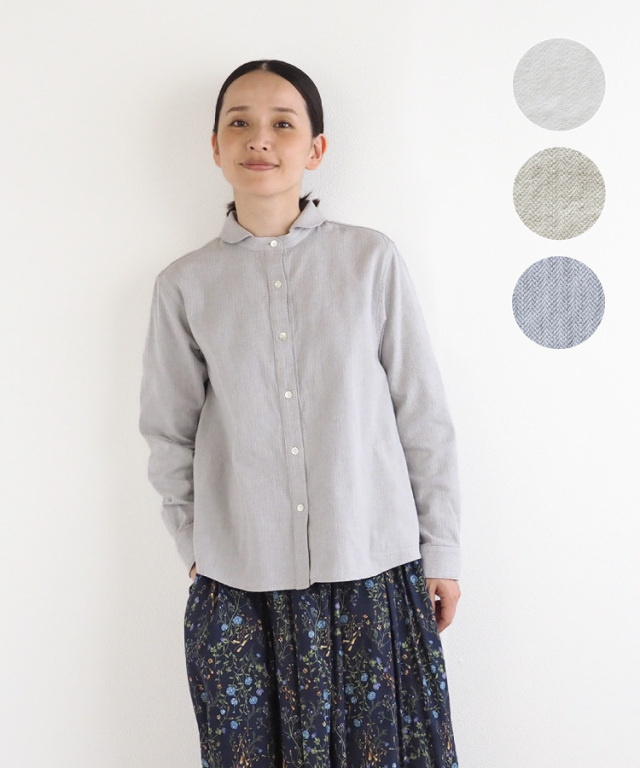 nofl】今治ヘリンボーンラウンドカラーシャツ 644209620 | ナチュラル