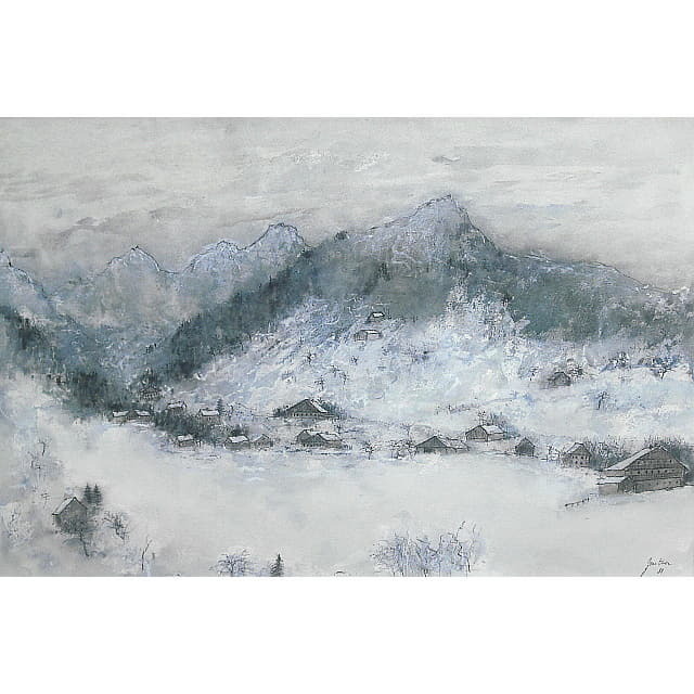 ベルナール・ガントナー「アルプスの雪」水彩 原画｜絵画販売