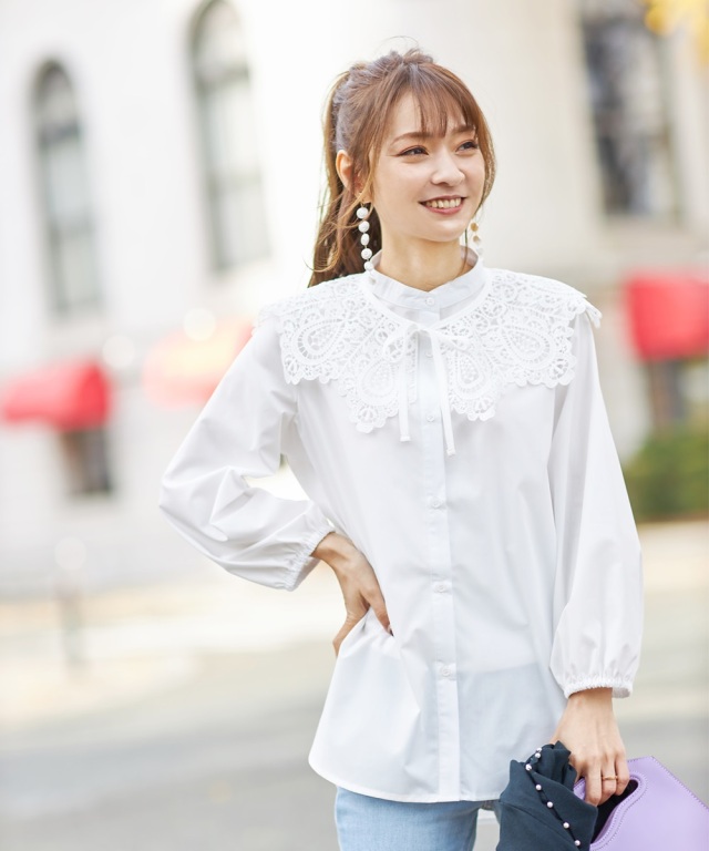 成瀬愛里さん着用】レース付け衿ブラウス